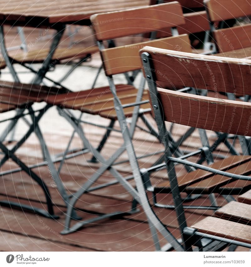 staggered Chair Places Table Wood Furniture Gastronomy Empty Loneliness Grief Disappointment Boredom Calm Date Rain Cold Gloomy Dreary Bad weather Lose