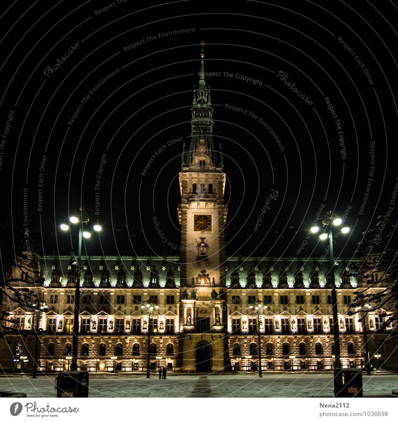 Hamburg City Hall Town Port City Downtown Manmade structures Building Architecture Tourist Attraction Landmark Dark Cold City hall City hall tower