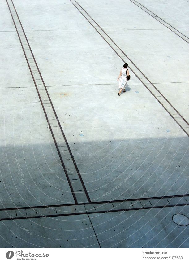 Shadows of the past Woman Places Traverse Bag Dress Dark Going Loneliness Doomed Traffic infrastructure Line Human being overshadow Bright Walking