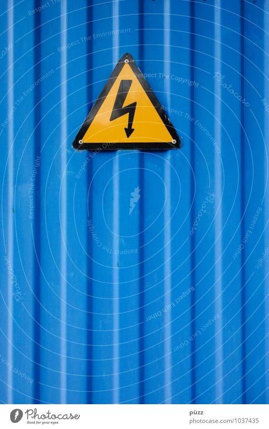 flash Steel Sign Signs and labeling Signage Warning sign Line Blue Yellow Black Warning label Electricity Triangle Lightning Symbols and metaphors Tin