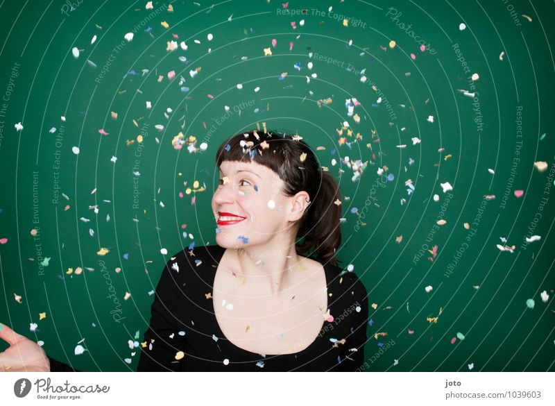 confetti series "green" Joy Happy Night life Party Feasts & Celebrations Carnival New Year's Eve Birthday Human being Young woman Youth (Young adults) Brunette
