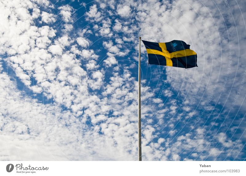 Sweden Flag Flagpole Clouds Wide angle Sky