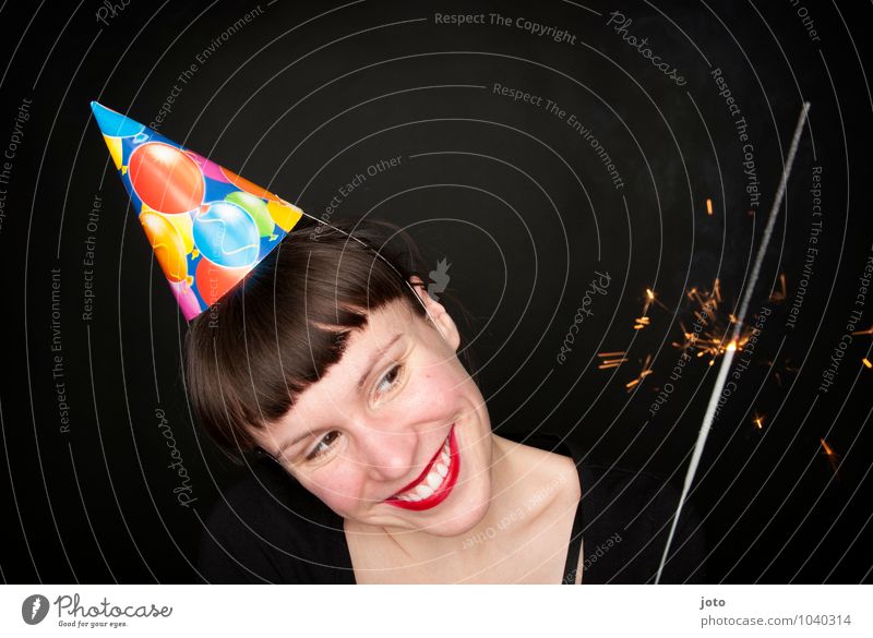 Happy Birthday Joy Night life Party Feasts & Celebrations Carnival New Year's Eve Human being Young woman Youth (Young adults) Hat Glittering Smiling Illuminate