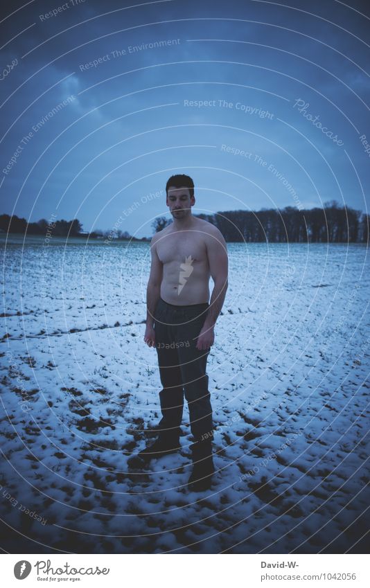 Cold Lost Bet Human being Masculine Young man Youth (Young adults) Man Adults Life 1 Nature Winter Bad weather Ice Frost Snow Snowfall Warmth Field Fitness