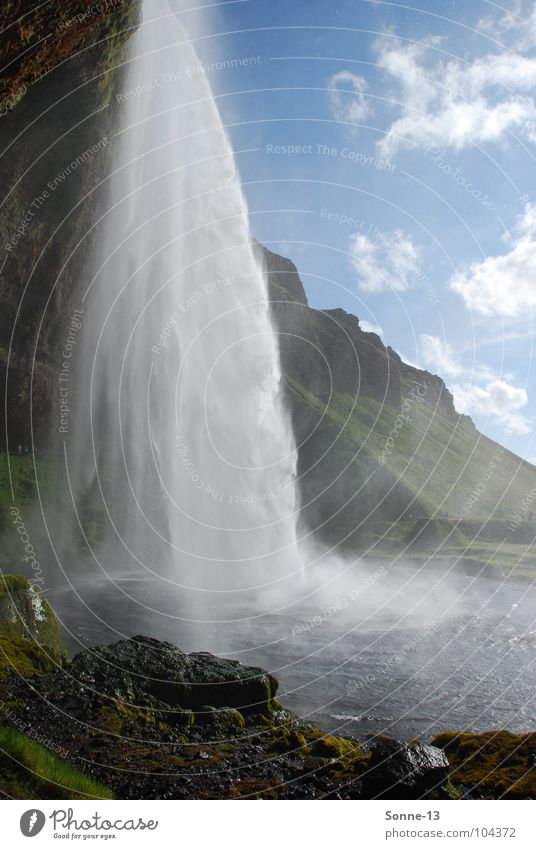 Powerful II Iceland Waterfall Seljaland's Fossus Sky Mountain Nature Landscape