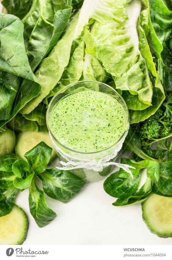 Smoothie with green vegetables in a jar Food Vegetable Lettuce Salad Fruit Nutrition Breakfast Organic produce Vegetarian diet Diet Beverage Juice Milk Glass