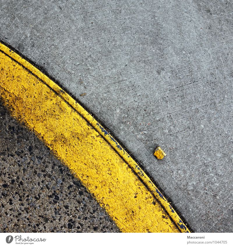 Where did you come from? Deserted Transport Traffic infrastructure Motoring Street Creativity Pavement Street art Roadside Parking Car Yellow Asphalt