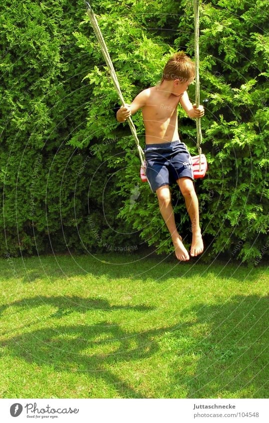 I'm flying Swing Child Boy (child) Playing Seesaw Joie de vivre (Vitality) Happiness Toys Joy Summer Young boys Flying Life Happy Freedom Garden Yes