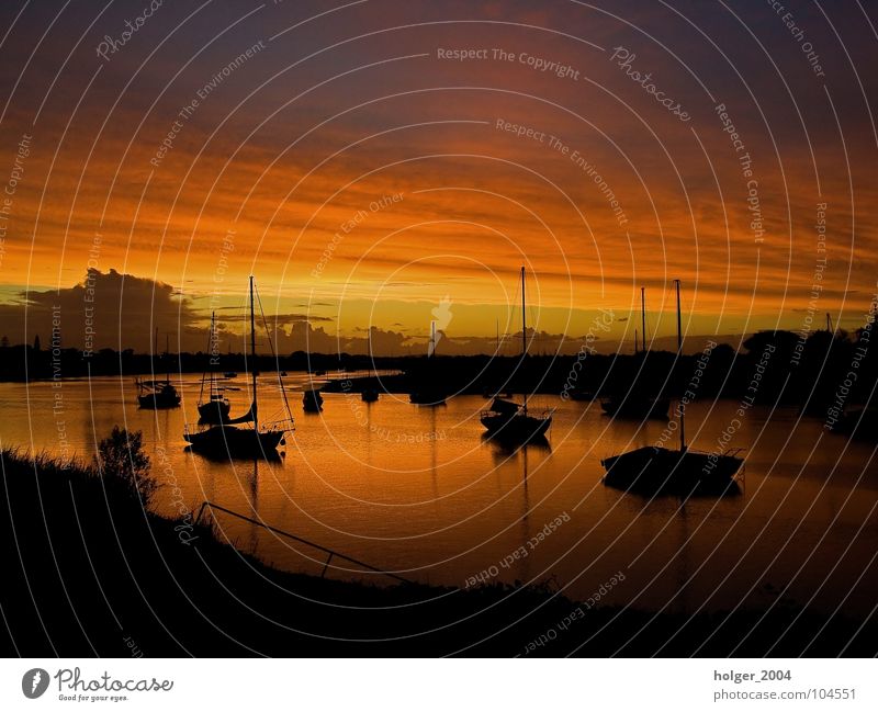 wanderlust Sunset Watercraft Back-light Dusk Water reflection Australia Harbour Summer Sky River