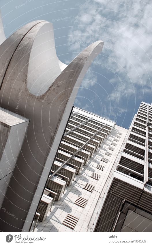 live better High-rise Concrete Canopy Facade Hotel Vantage point Balcony Berlin House (Residential Structure) White Clouds Summer Modern Sky GDR Architect