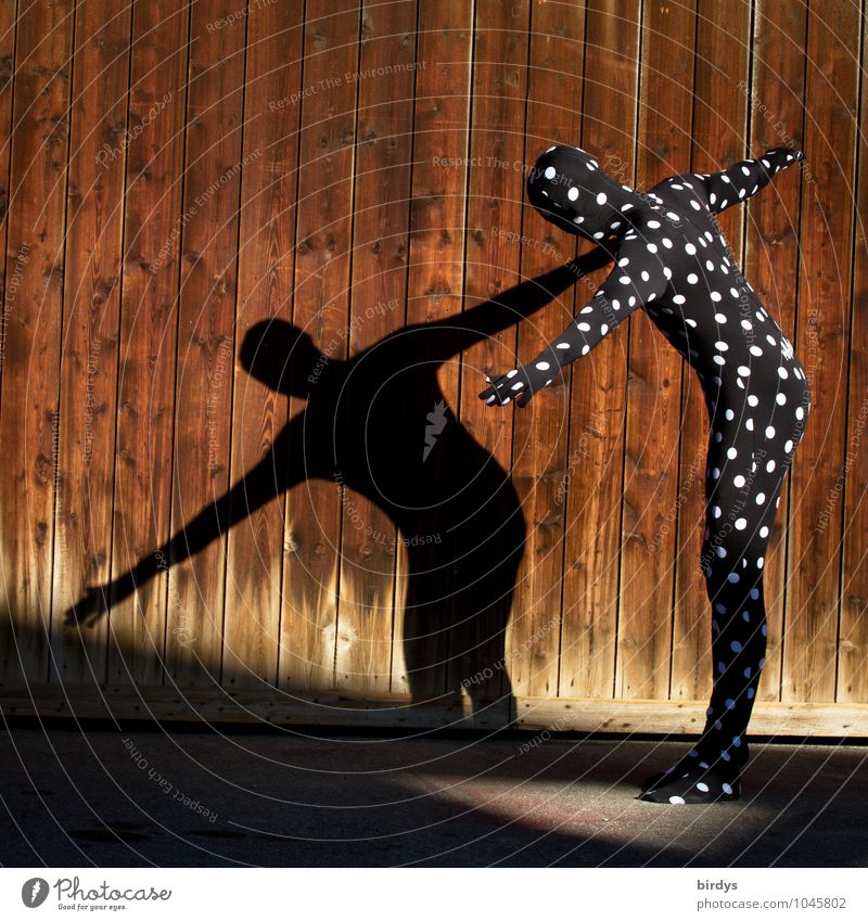 walkact Style Androgynous 1 Human being 2 Art Stage play Actor Ballet Shows Shadow play Wooden wall Catsuit Costume Carnival costume Point Movement To hold on