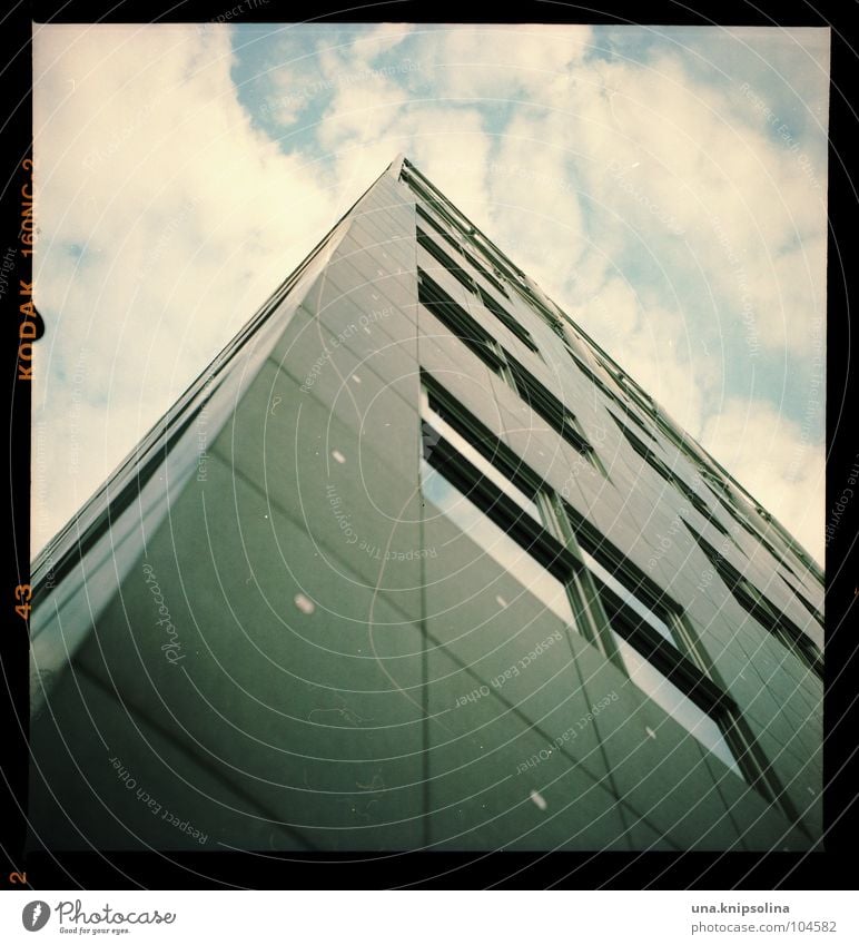 skyscrapers House (Residential Structure) Sky Clouds High-rise Architecture Facade Window Mask Line Sharp-edged Large Tall Analog Medium format Square Aspire