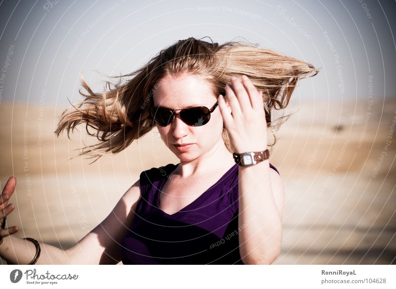 Shake the air out of your hair Israel Negev Hot Dry Sunglasses Portrait photograph Blonde Air Summer Desert Earth Sand Hair and hairstyles frozen moment