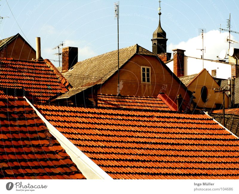 The roofs of the Czech Republic Roof Town House (Residential Structure) Window Vantage point Horizon Americas Sky Looking Tower