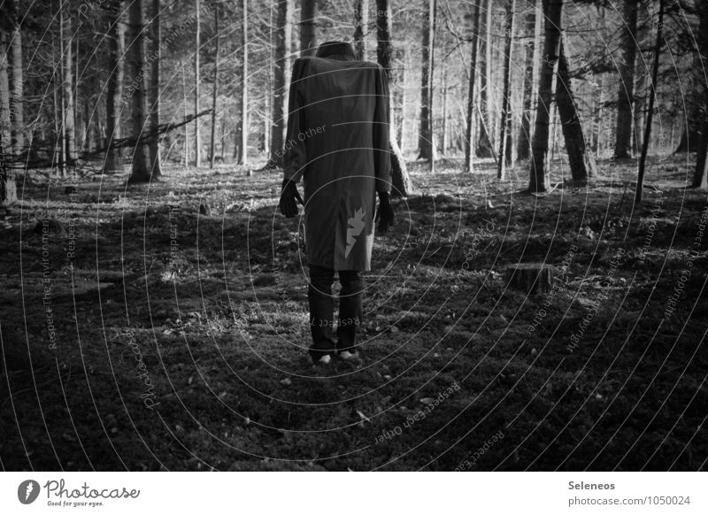 headless Human being Masculine Man Adults 1 Environment Nature Forest Jacket Coat Large Creepy Headless Black & white photo Exterior shot Light Shadow Contrast