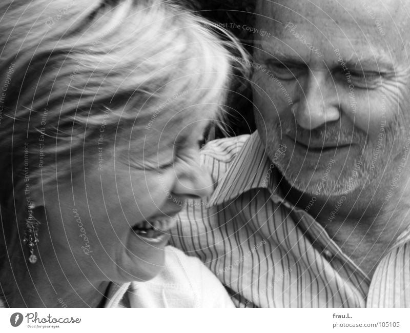 couple Man Woman Wedding couple Amused Joy 50 plus Laugh lines Facial hair Anticipation Love Couple Laughter Wrinkles Earring engaged late love Happy Lovers