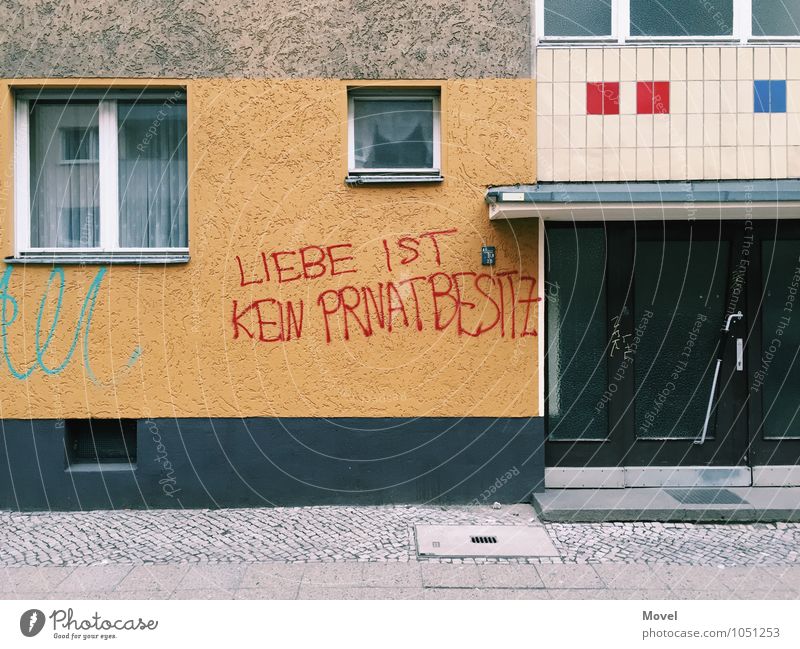 private property Berlin Germany Town House (Residential Structure) Building Wall (barrier) Wall (building) Facade Window Door Sign Characters Graffiti Love