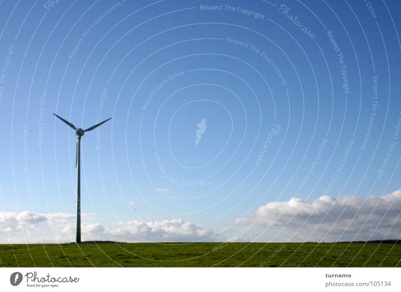 Stable Blue Sky Landscape Land Feature Wind energy plant Clouds Electricity Air Nature Industry Community service wind tower view into the distance