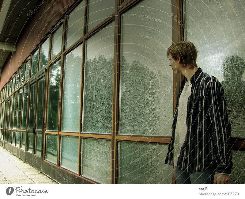 bad posture Fellow Posture Wall (building) Territory Building House (Residential Structure) Derelict Kindergarten Entrance Window Mirror Reflection Pattern