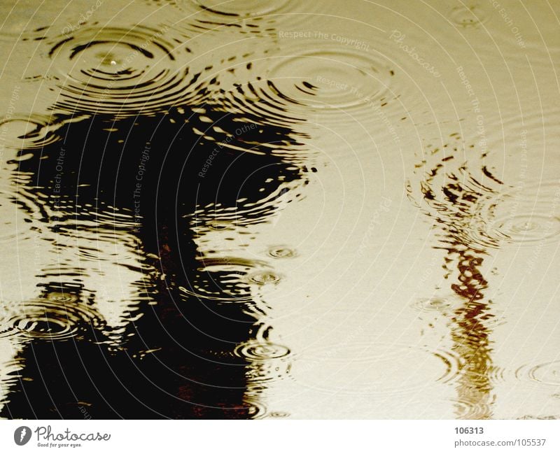 THE LAND OF THE LOST Waves Human being Drops of water Bad weather Rain Umbrella Wet Black Puddle Surface of water Water reflection Anonymous Damp Unclear