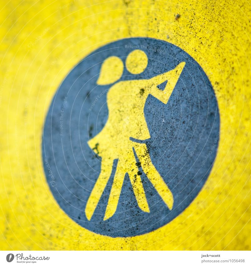 Symbol for dance school Dance Sporting Complex Dancer Pictogram GDR Varnished Signage Movement Dirty Retro Cliche Yellow Passion