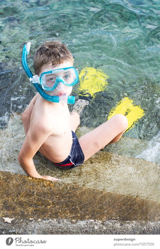 dive Fitness Vacation & Travel Trip Adventure Summer Sun Beach Ocean Aquatics Dive Boy (child) Infancy Swimming trunks Thin Bravery Serene Disciplined Surprise