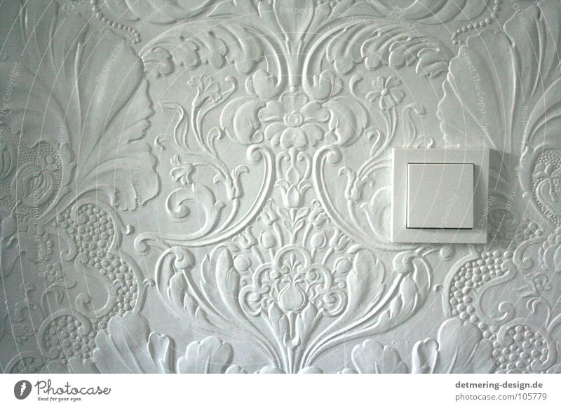 Wedding of E2 and Lincrusta* Wallpaper White Playing 1900 Light switch Sharp-edged Flower Floral wallpaper Electricity Socket Switch Petit bourgeois Cold Gray