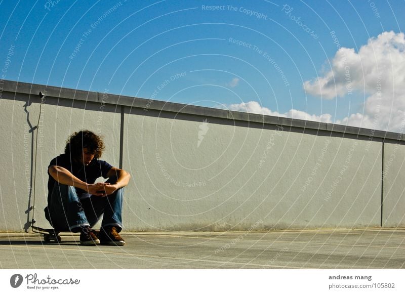 So that's it... Man Sky Skateboarding Relaxation Wall (barrier) Clouds Completed Sit chill chilling KHILLIN Blue rest relax wait waiting