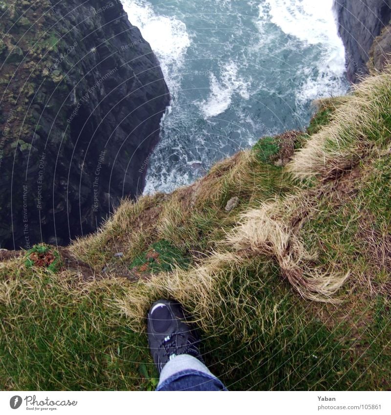 The scary place Atlantic Ocean Cliff Fog Waves White crest Edge Test of courage Suicide Beach Coast Fear Panic Transience Ireland West Coast cliffs Moher