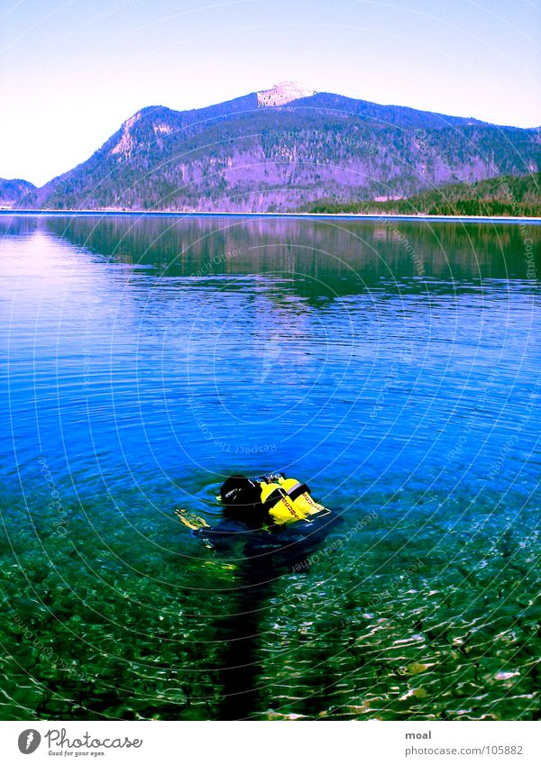 Dive your dream! Lake Dream Diver Calm Vacation & Travel Air Sports Playing snowblind Mountain Nature Water moal Freedom deep intoxication Sky