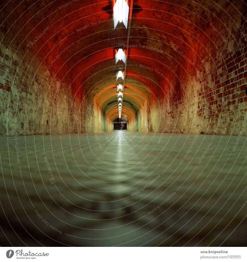 tunnels Tunnel Transport Traffic infrastructure Lanes & trails Brick Going Walking Red Tunnel vision Underground Suction Access Way out Analog Medium format