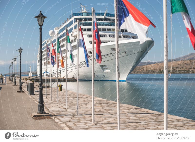 Big white cruise ship. Synny day. Luxury Relaxation Leisure and hobbies Vacation & Travel Tourism Trip Cruise Summer Ocean Sailing Sky Harbour Transport