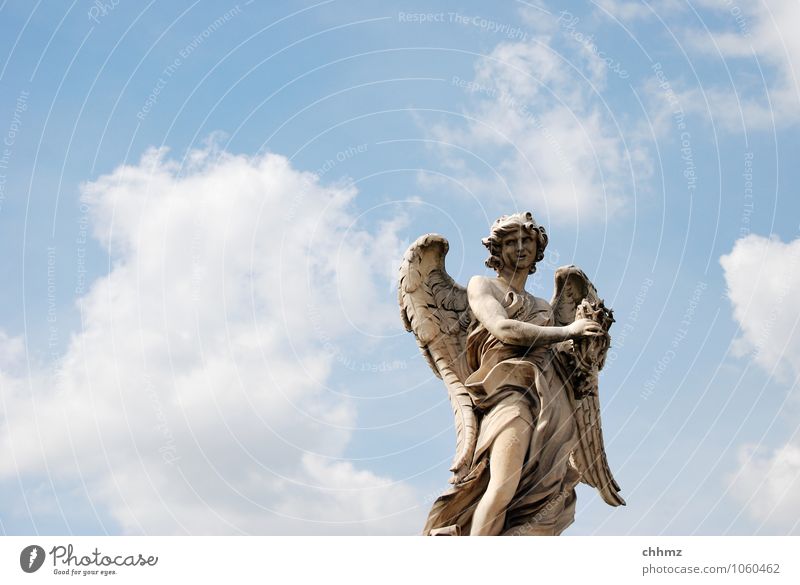 angels Sculptor Art Sculpture Sky Clouds Church Dome Palace Stone Stand Kitsch Blue White Loneliness Culture Angel Marble Rome Roof Wing Monumental