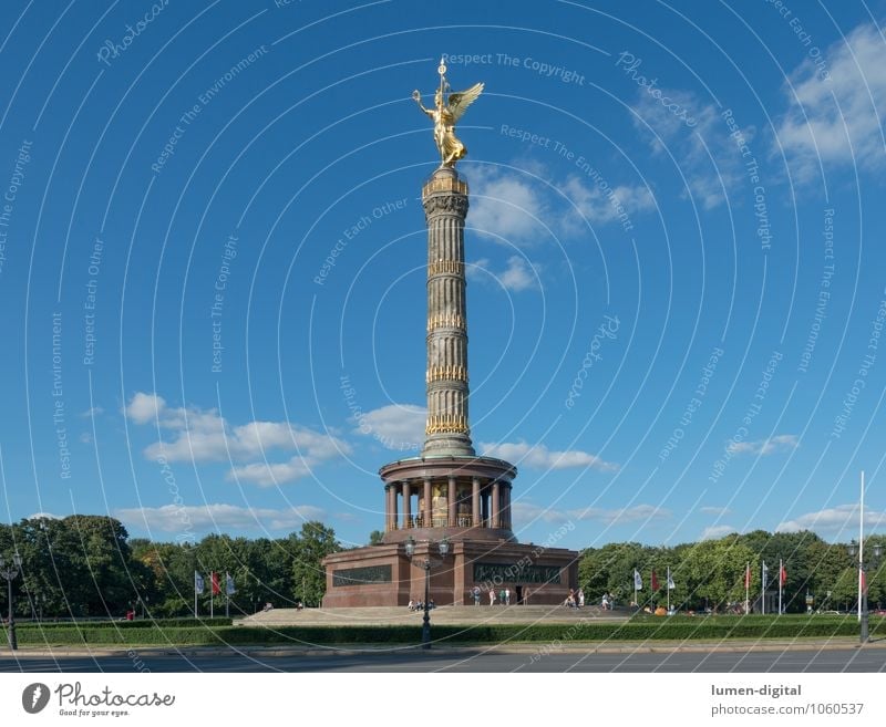 victory column Summer Clouds Park Berlin Germany Europe Capital city Tourist Attraction Monument Victory column Road junction Success Goldelse victory statue