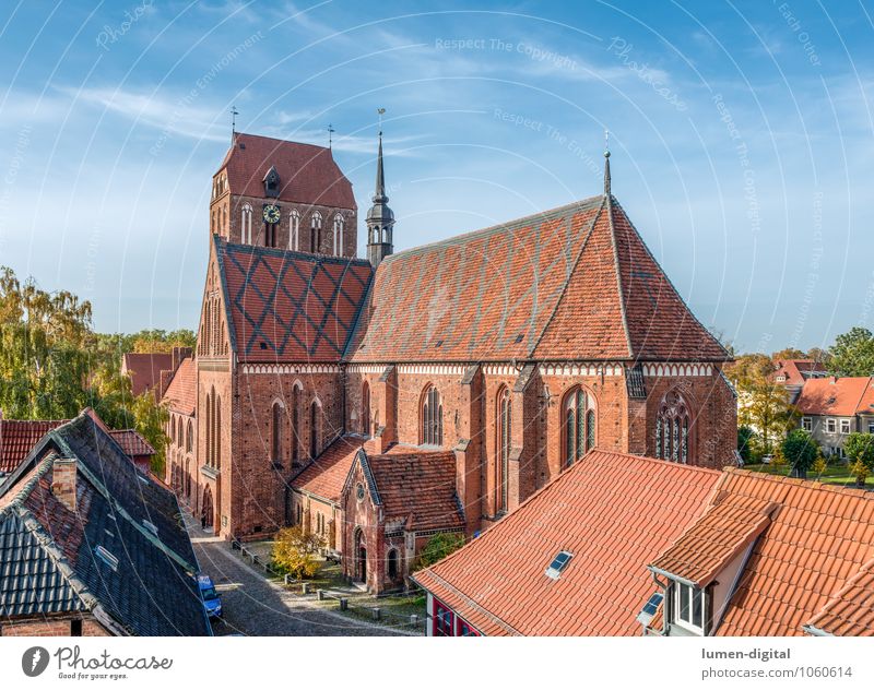Cathedral in Güstrow Clock Architecture Town Downtown Old town Dome Roof Tourist Attraction Landmark Brick Religion and faith Brick Gothic Gothic period