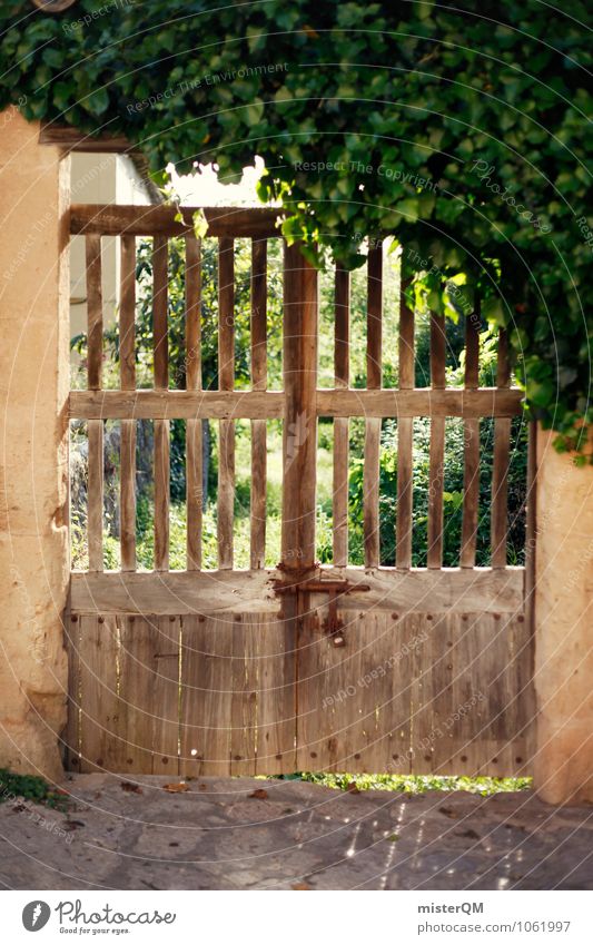 Hoftor. Village Small Town Esthetic Gate Archway Wooden gate Closed Valldemossa Spain Real estate Boundary line Old Derelict Rustic Colour photo Subdued colour