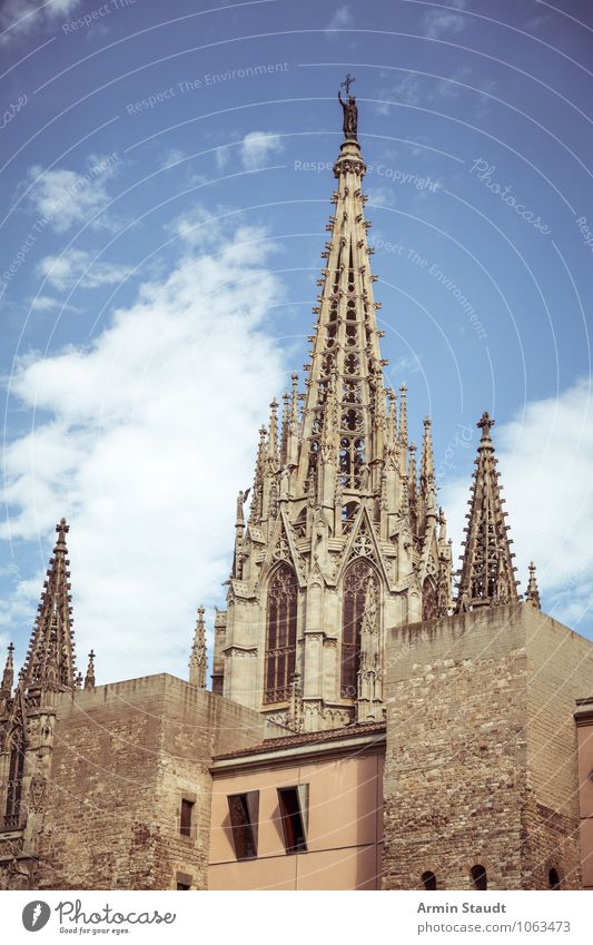 Cathedral of the Holy Cross, Barcelona Vacation & Travel Tourism Sky Summer Beautiful weather Town Downtown Old town Deserted Church Dome Tower Architecture
