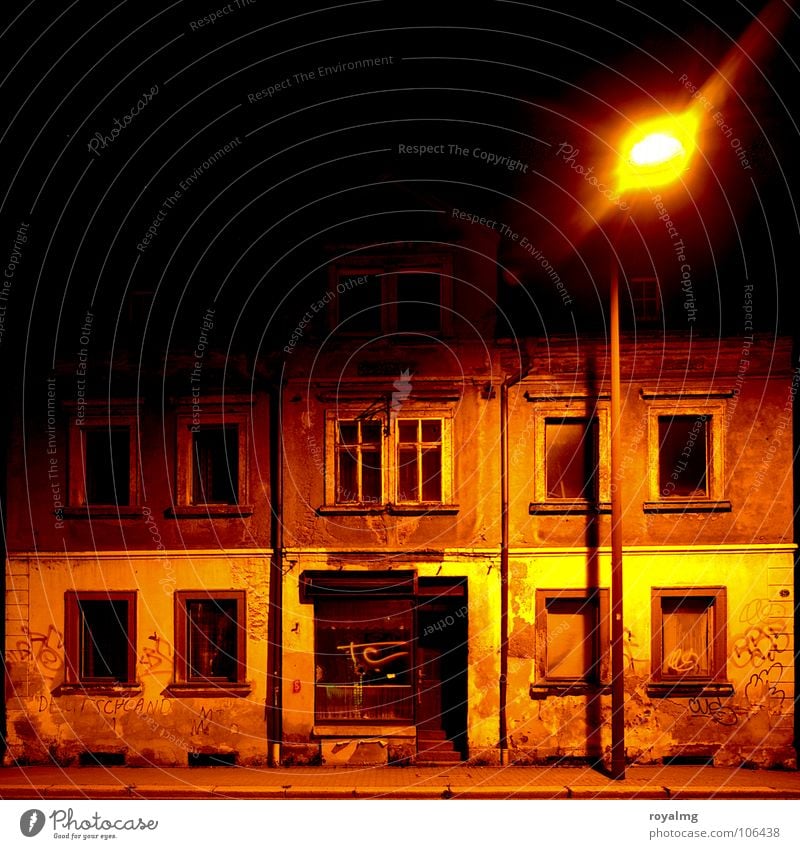 There is a house... Night House (Residential Structure) Dirty Yellow Black Dark Chemnitz Interject Derelict Destruction Decline Loneliness smashed