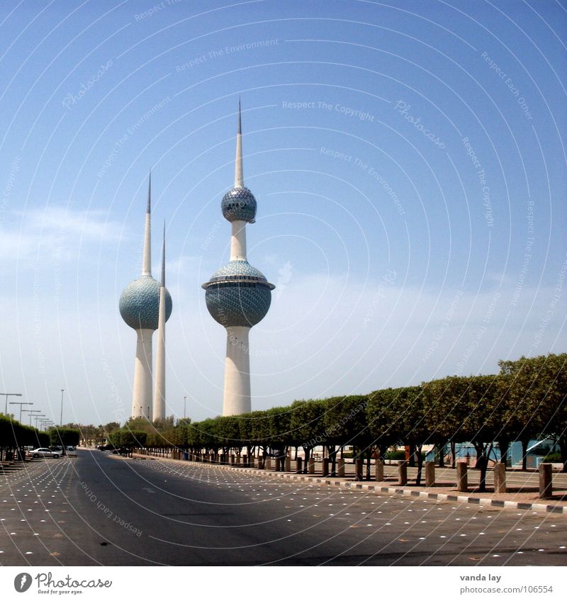 Kuwait Towers II Art Sheik Arabia Transmitting station Near and Middle East Round Clouds Summer Landmark Futurism 3 Parking lot Tree Sky Water tower Monument