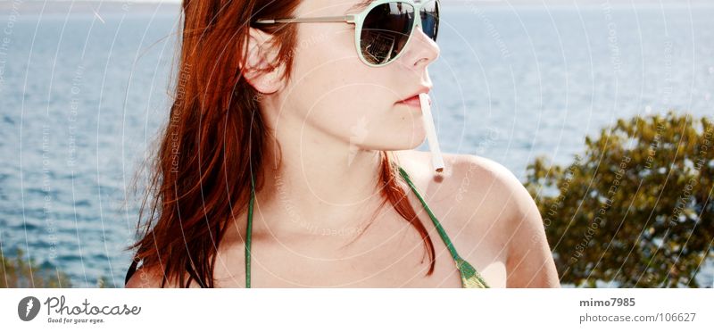 vacation Woman Cigarette Ocean Lake Vacation & Travel Beach Sunglasses Physics Hot Beautiful Summer Smoking Water Warmth Weather