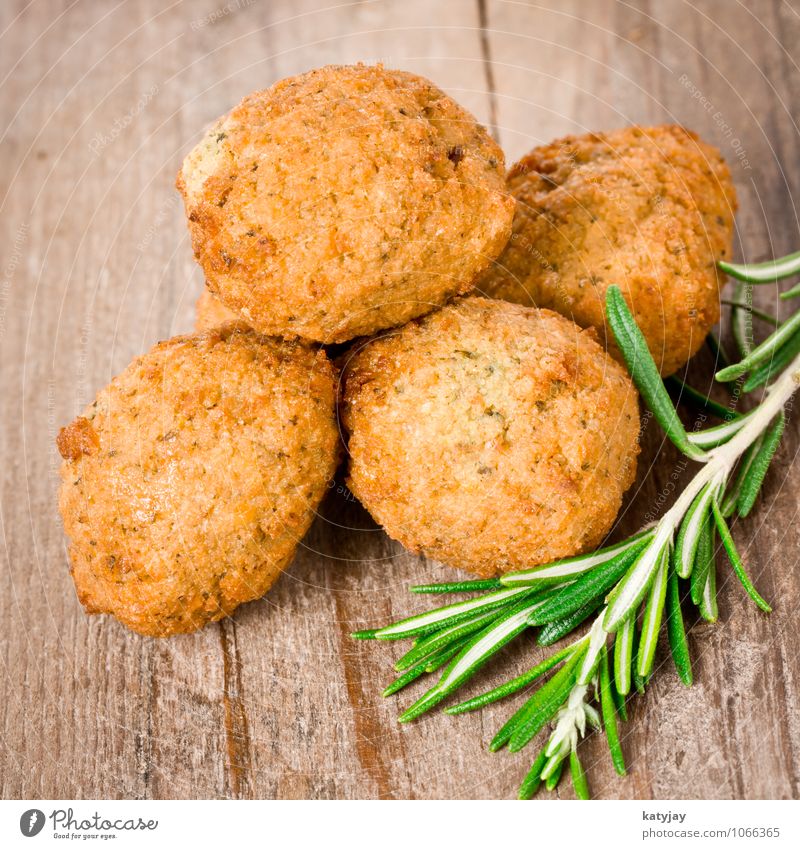 falafel Food Vegetable Herbs and spices Nutrition Lunch Dinner Vegetarian diet Eating Fresh Healthy balls Vegan diet Rosemary Wooden table Meat loaf Snack bar