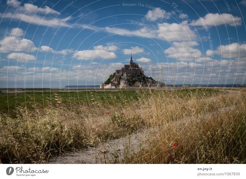 The way is the goal Vacation & Travel Tourism Trip Summer vacation Island Nature Landscape Clouds Horizon Beautiful weather Grass Meadow Hill Mont St Michel