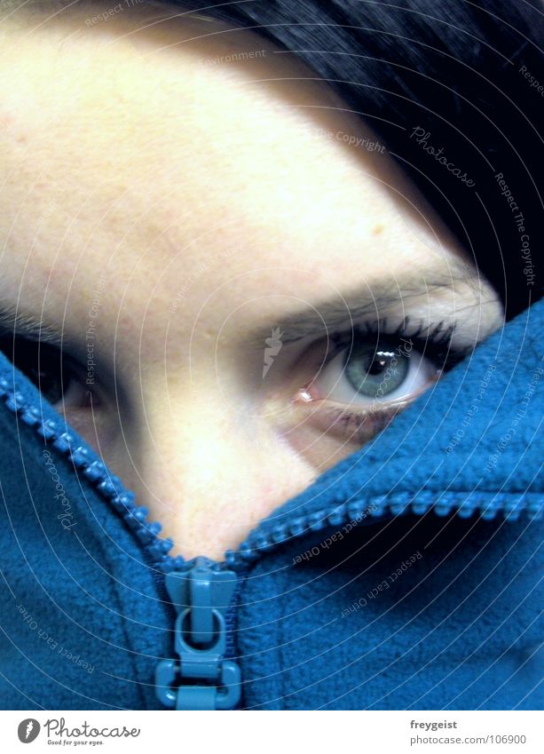 So cold? Face Eyes Autumn Jacket Cold Blue Self portrait Fleece Turquoise self petrol Portrait photograph Looking