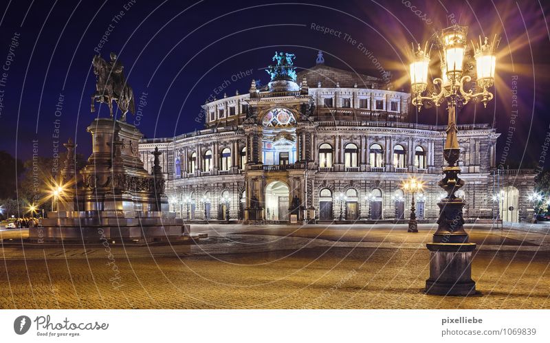 Semper Opera Dresden Elegant Vacation & Travel Tourism Trip Sightseeing City trip Night life Going out Stage play Theatre Culture Event Opera house Sky
