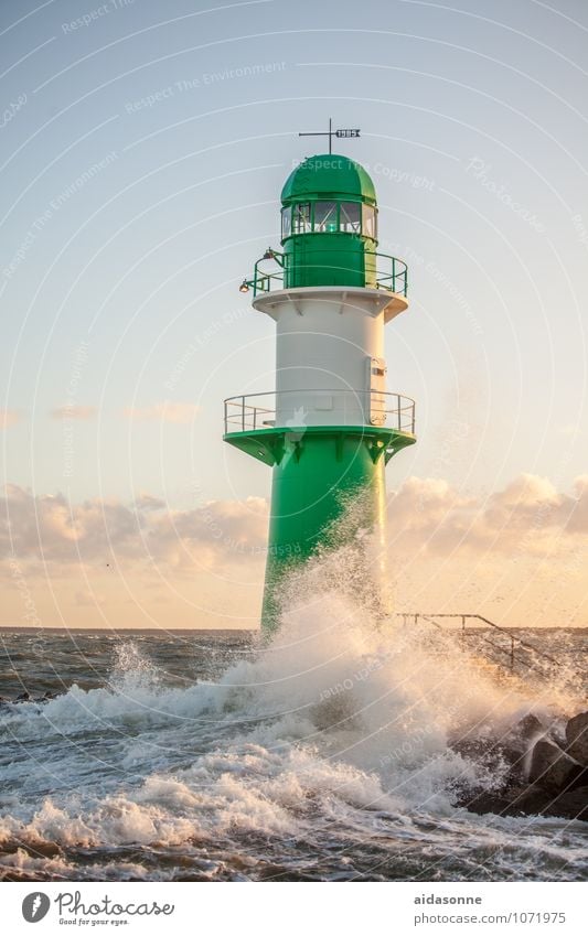 lighthouse Water Clouds Sunrise Sunset Gale Waves Baltic Sea Lighthouse Contentment Power Mecklenburg-Western Pomerania Rostock Green White Colour photo