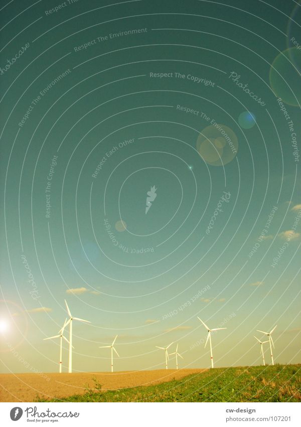 the loneliness Wind energy plant Propeller Renewable Ecological Eco-friendly Technology Environmental pollution Industrial district Blue sky Deface Engines