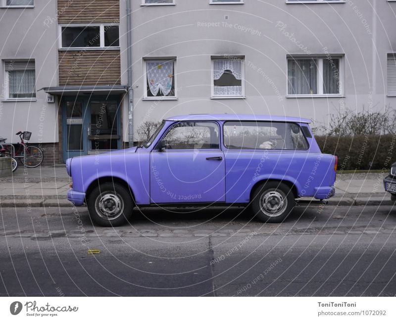 Purple Trabant Deserted House (Residential Structure) Transport Means of transport Road traffic Motoring Street Car Historic Retro Violet Freedom Trabbi trobant