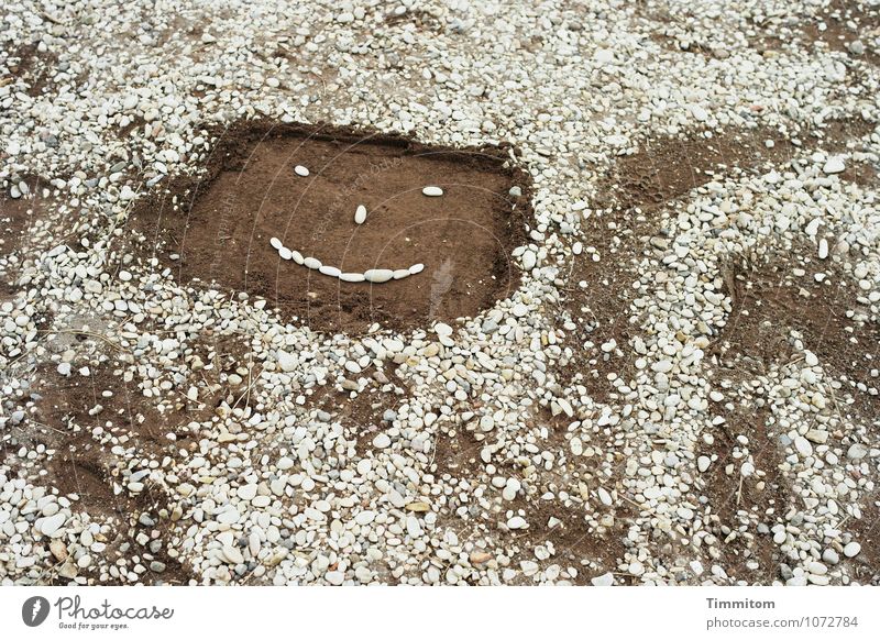 Friendly face from stones and sand Lanes & trails Stone Sand Line Friendliness Bright Brown Gray Emotions Happiness Head Face Fashioned Wiggly line Colour photo