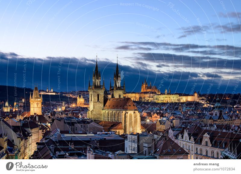 Golden City Vacation & Travel Tourism Trip Sightseeing City trip Architecture Sky Clouds Prague Town Old town Skyline Church Castle Tower Manmade structures