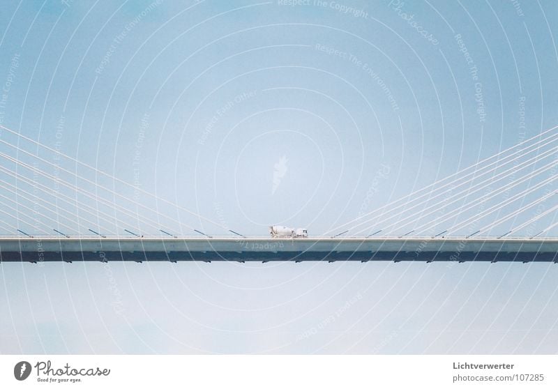 views // insights Horizontal Rope Truck Hover Suspended Bridge Blue Sky Middle Wire cable